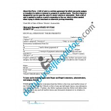 Bill of Sale of Motor Vehicle Automobile - Utah (Sold with Warranty)